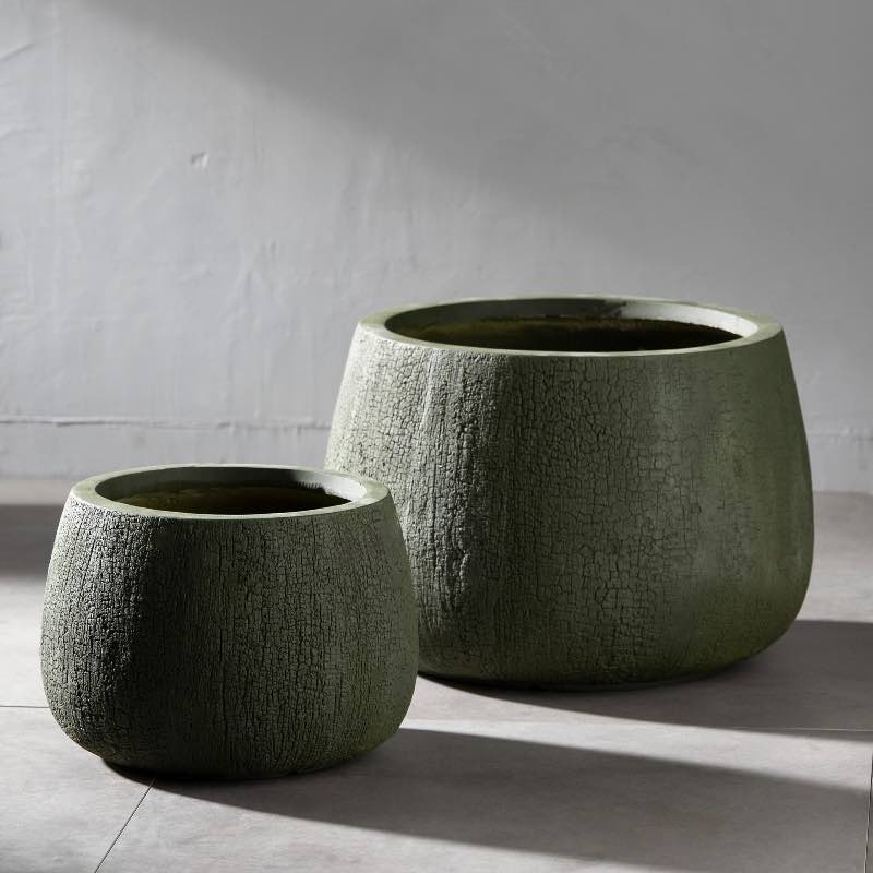 Fiber Clay Planters, Set of 2 - Green